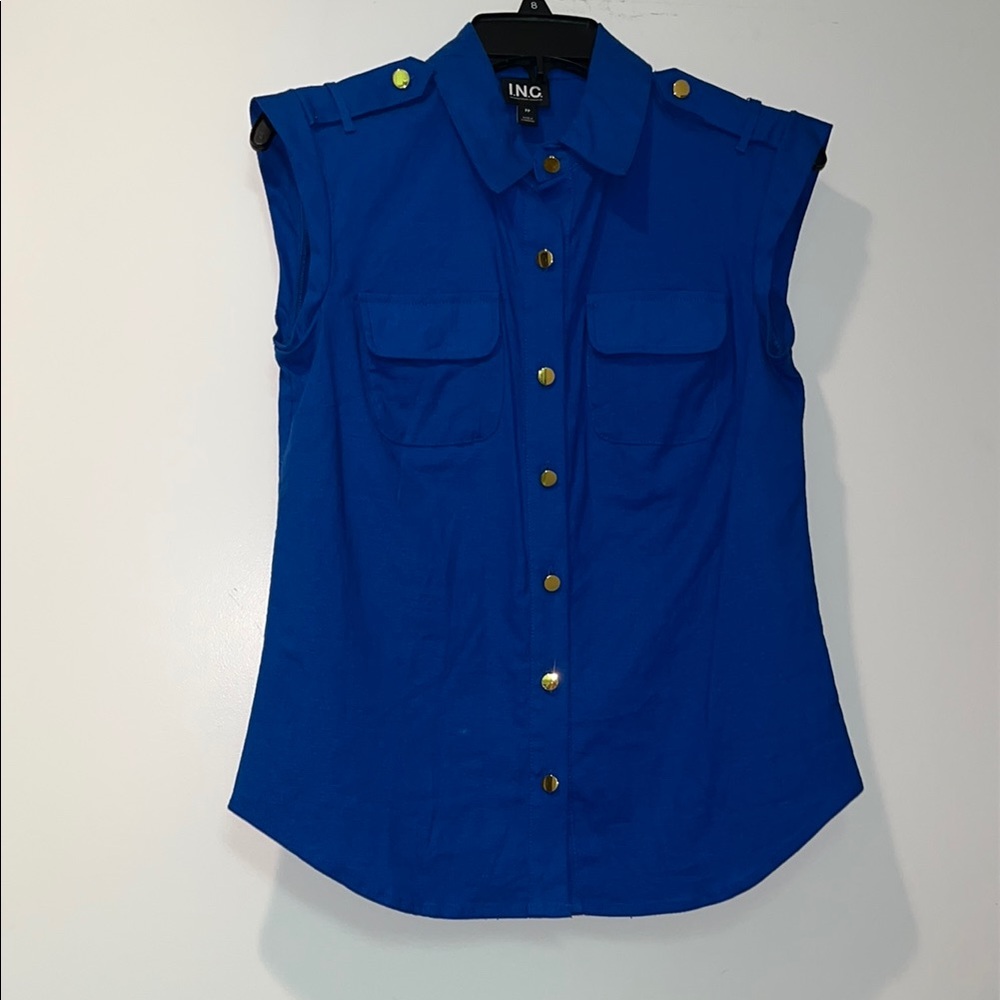 NWOTs INC Linen Blend  Blue Sleeveless Button Down Shirt Size 6P